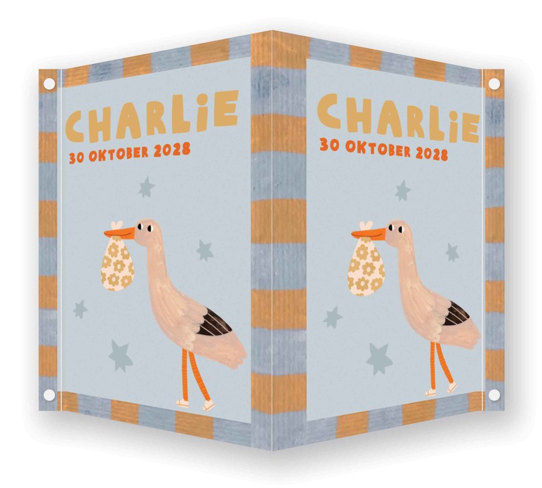 Geboortebord jongen ooievaar - Charlie 70 x 100 cm