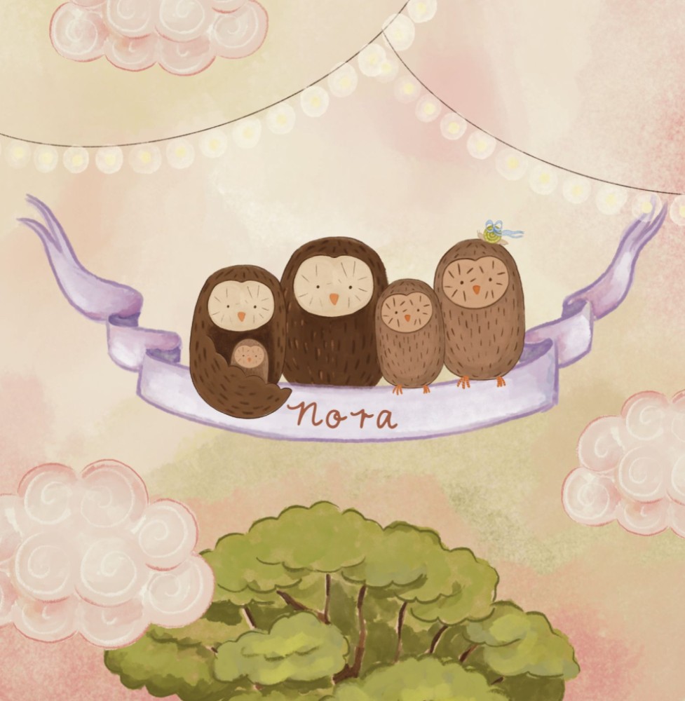 Geboortekaartje 5 uilen - Nora