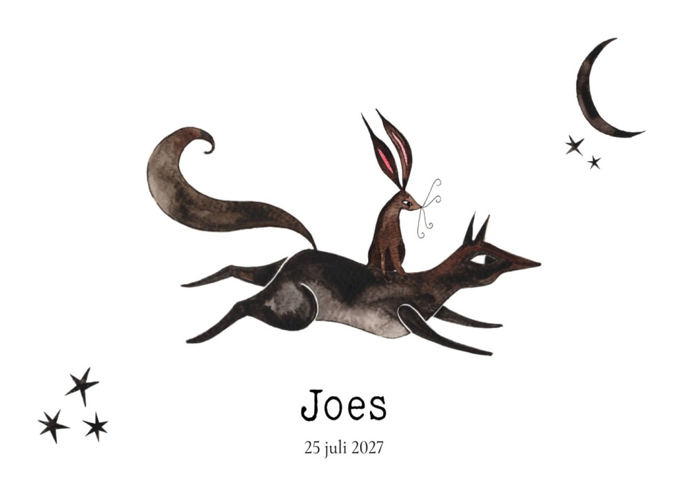Geboortekaartje wolf en konijn Joes
