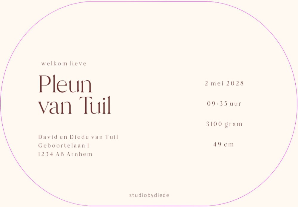Geboortekaartje neutraal ovaal  - Pleun