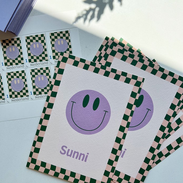 Geboortekaartje jongen met smiley en ruitjes patroon - Sunni