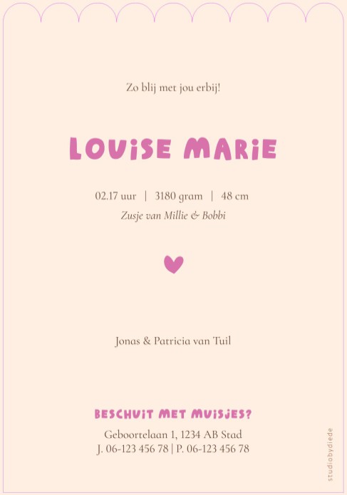 Geboortekaartje streep popcorn - Louise