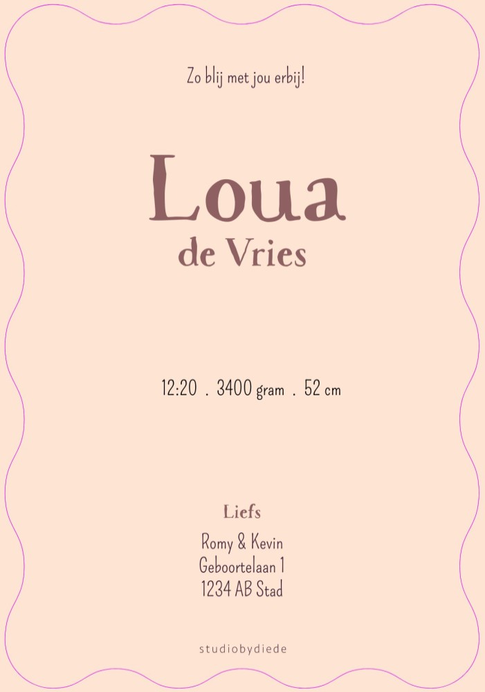 Geboortekaartje strepen en golvend - Loua