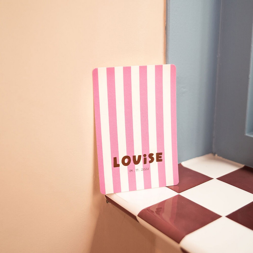 Louise | Geboortekaartje streep roze