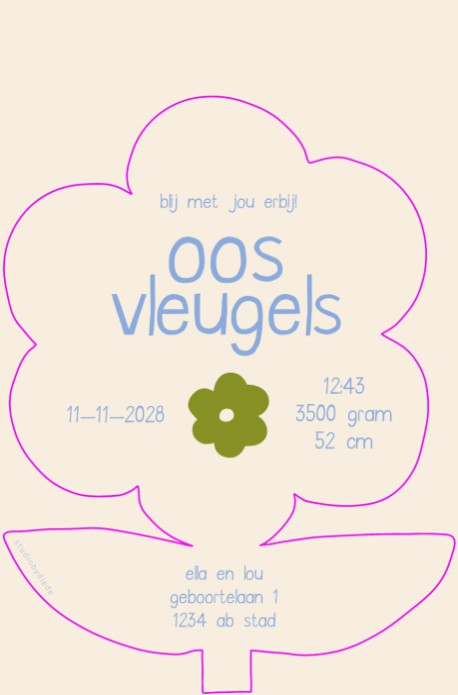 geboortekaartje vorm bloem - blauw