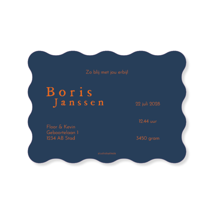 Geboortekaartje golvend blauw - Boris