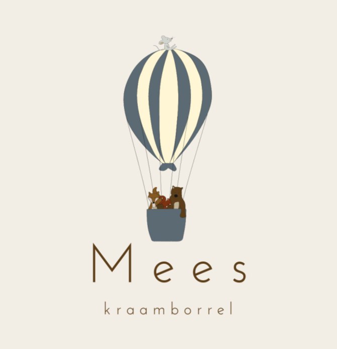 Kraamborrel kaartje met blauwe luchtballon en dieren - Mees