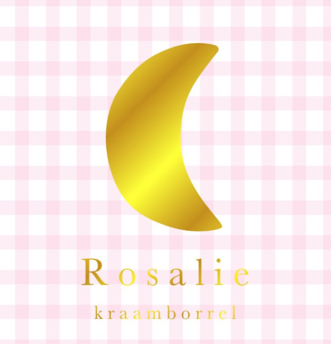 Kraamborrel kaartje met goudfolie maan en ruitjes roze - Rosalie