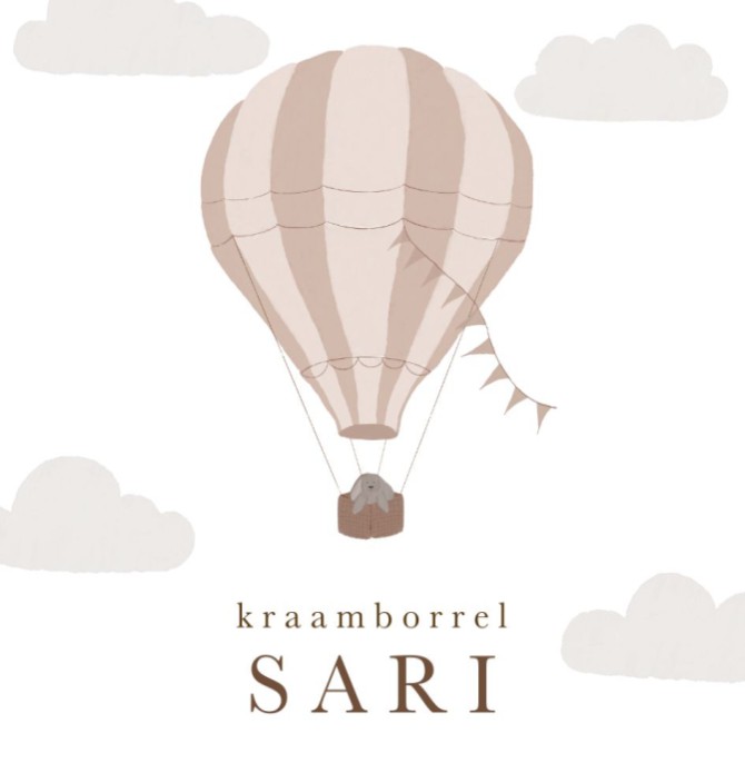 Kraamborrel kaartje met luchtballon en konijntje - Sari