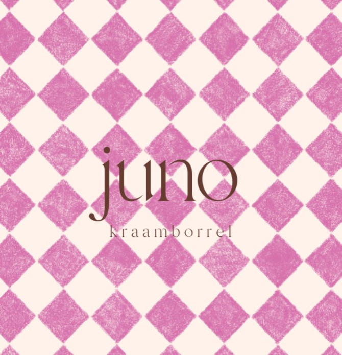 Kraamborrel kaartje roze ruitjespatroon - Juno