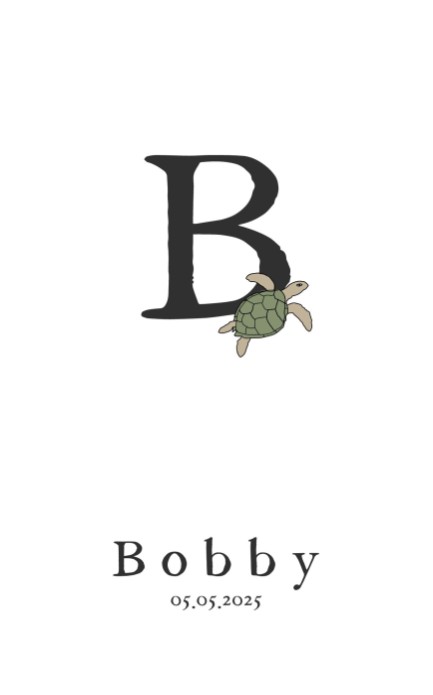 Letter B geboortekaartje met schildpad - Bobby