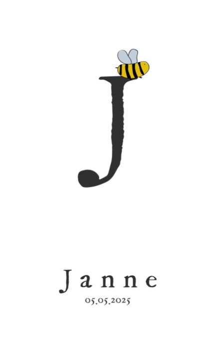 Letter J geboortekaartje met hommel - Janne