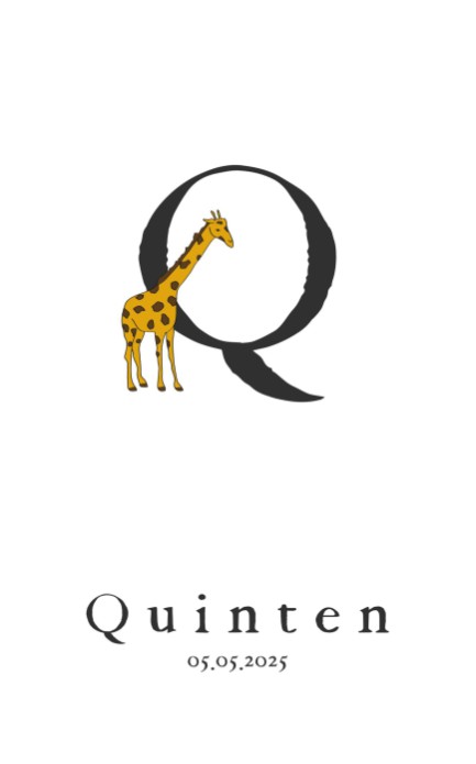 Letter Q geboortekaartje met giraffe - Quinten