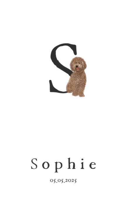 Letter S geboortekaartje met labradoodle - Sophie