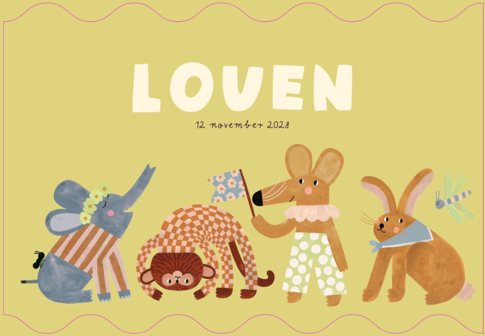 Louen| Geboortekaartje strepen dierenparade