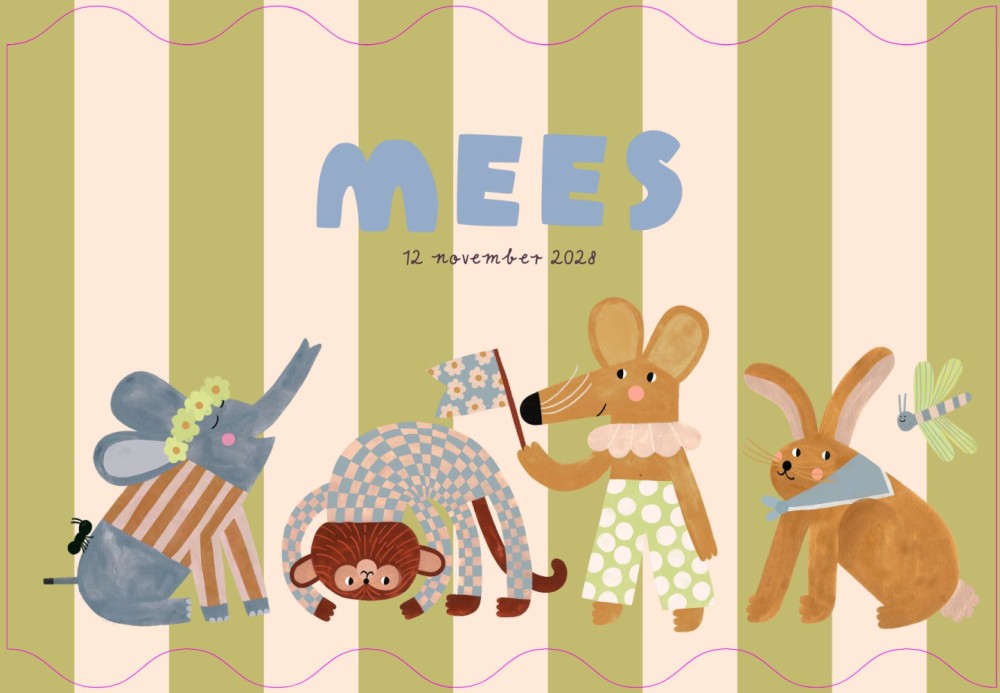 Mees| Geboortekaartje strepen dierenparade