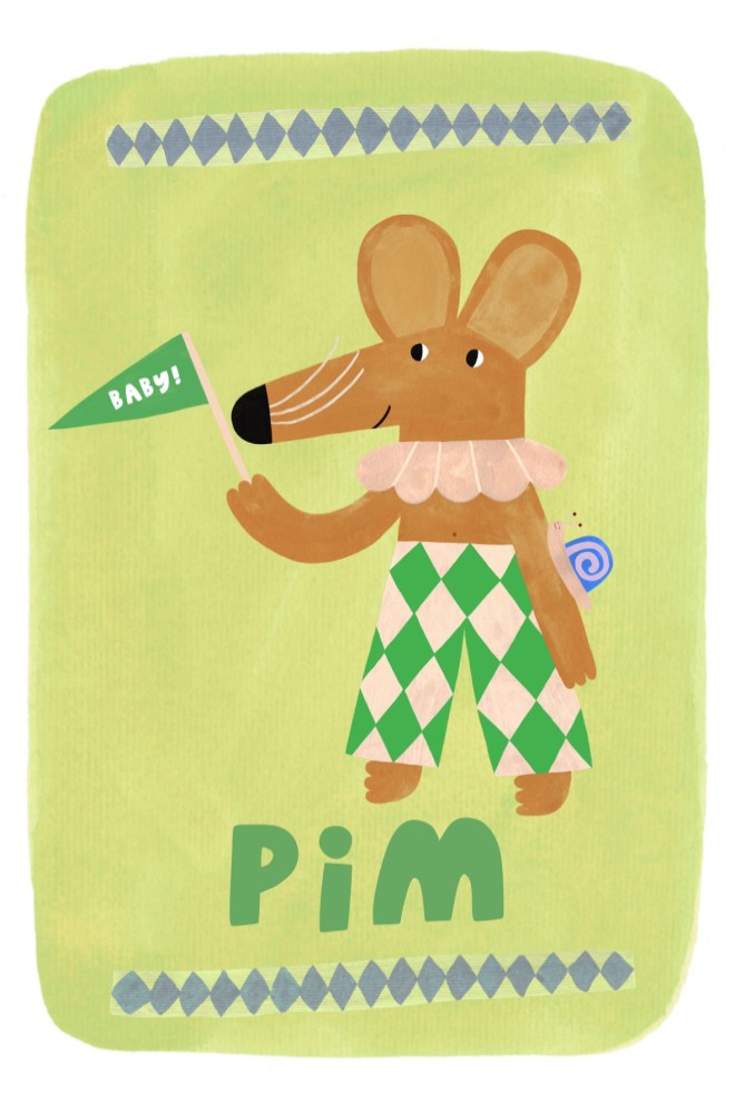Pim | Geboortekaartje muis groen