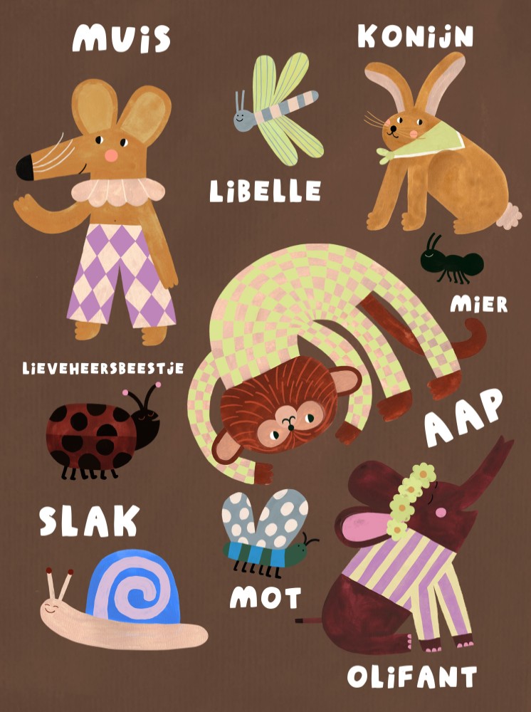 Poster dieren bruin| 30 x 40 cm