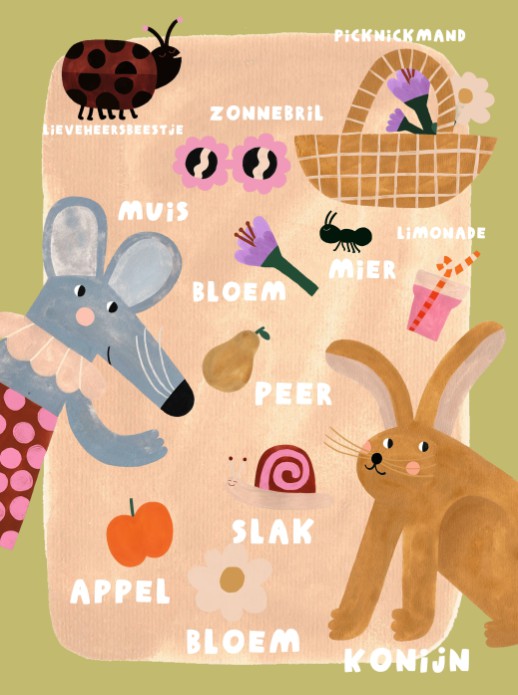 Poster diertjes en picknick 30x40