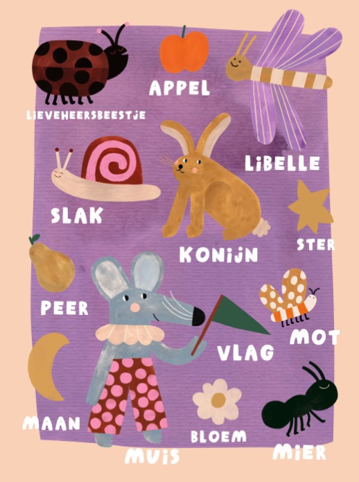 Poster diertjes en voorwerpen 30x40
