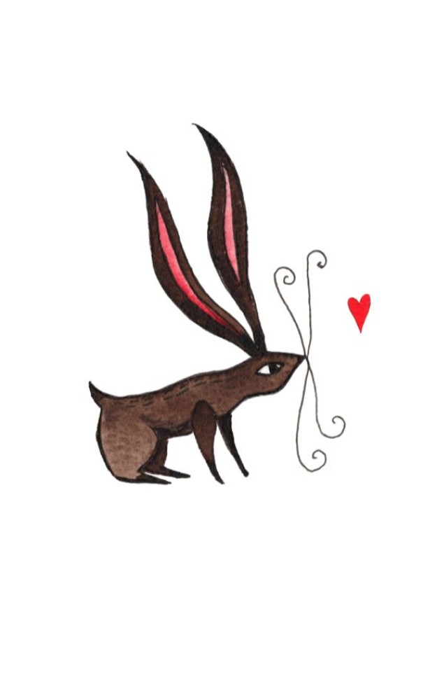 Postzegel - zittend konijn met hartje Atelier Fabel