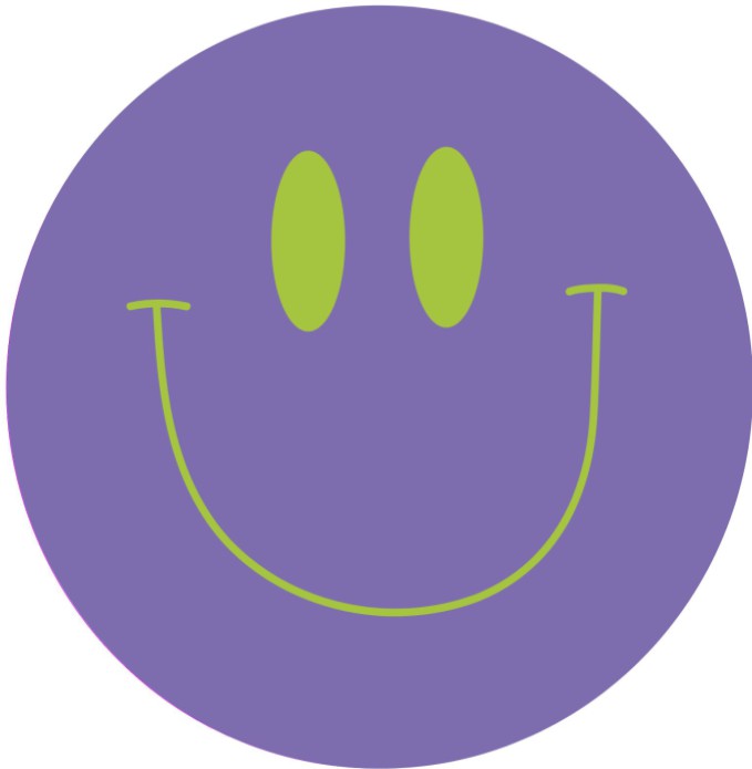 Rond geboortekaartje met smiley - paars