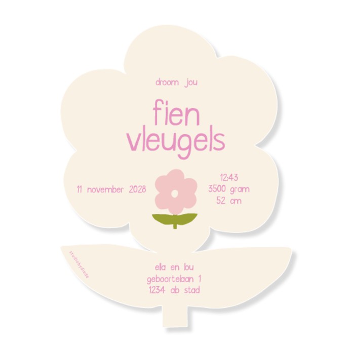 geboortekaartje vorm bloem - roze
