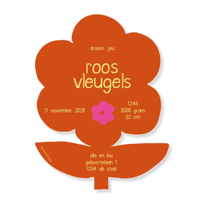 geboortekaartje vorm bloem - fel roze